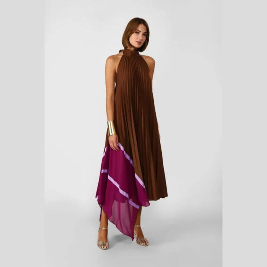 Robe longue plissée avec motif abstrait sans manches Mamodo Femme